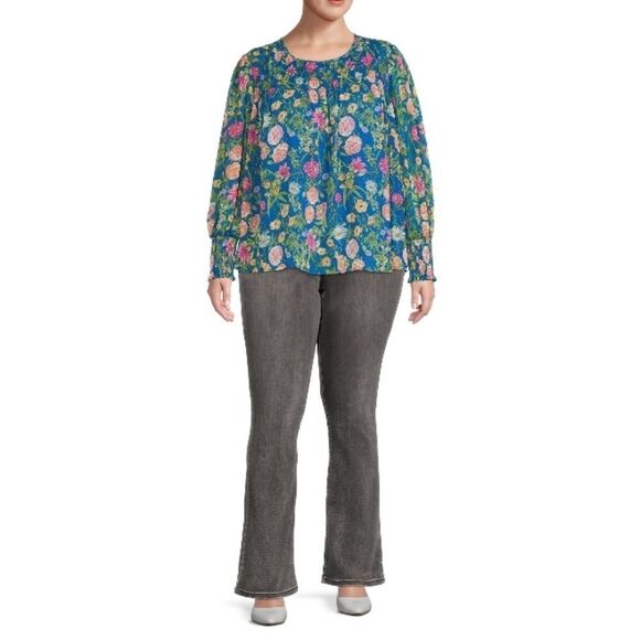 WOMEN'S PLUS SIZE Smocked Chiffon Top Blouse Shirt Size 3X - Picture 3 of 6